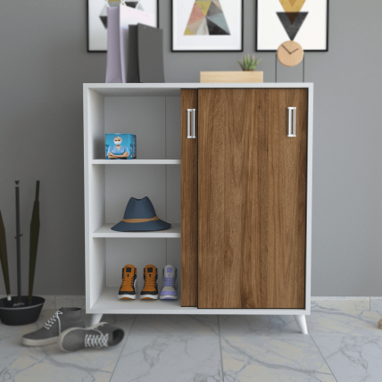 Rovigo Sürgü Kapaklı Ayakkabılık Beyaz-Ceviz Rovigo Sürgü Kapaklı Ayakkabılık Beyaz-Ceviz