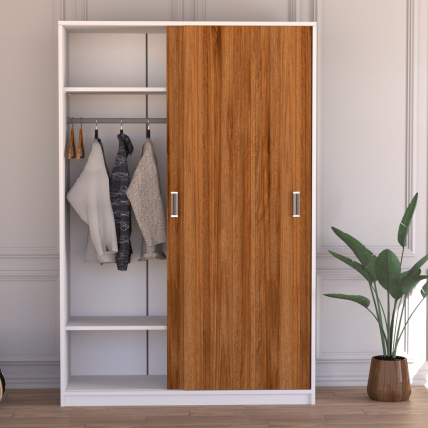 Trani Sürgülü Gardırop Beyaz-Ceviz