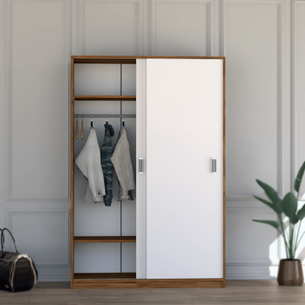 Trani Sürgülü Gardırop Ceviz-Beyaz Trani Sürgülü Gardırop Ceviz-Beyaz